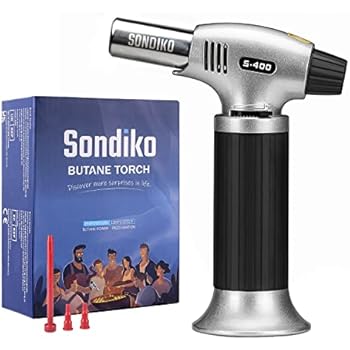 Tool Torch Sondiko Butane Torch Lighter S400, Refillable Kitchen Torch Blow Torch with Safety Lock and Adjustable Flame for Desserts, Creme Brulee, and Baking, Butane Gas Is Not Included