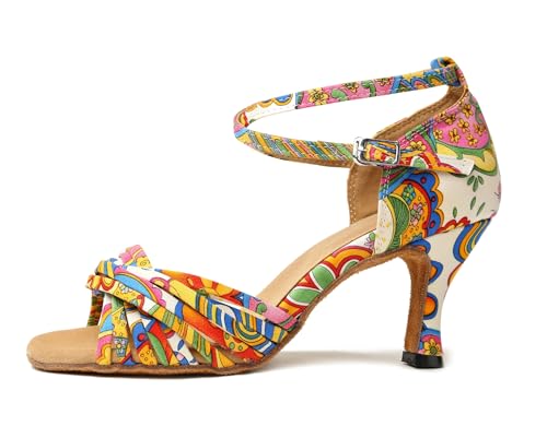 Chaussures de danse en satin imprimé salsa tango avec talon évasé multicolore 41 - 3