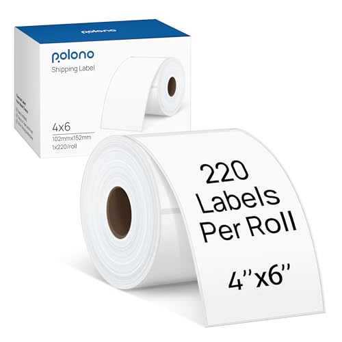 POLONO Genuine 4"x6" Direct Thermal Shipping Labels, Perforated Postage Shipping Labels Compatible with POLONO PL80E, PL70E and PL60 Label Printer, Permanent Adhesive, Commercial Grade, 220 
