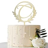 Vinisong Personalized Initial Letter C Golden Cake Topper Wooden Cake Decoration Wreath Cake Topper...
