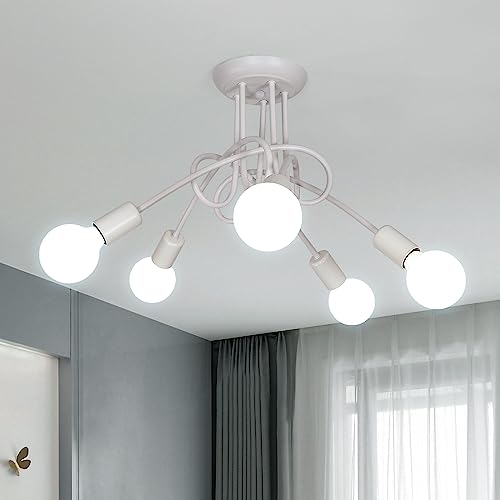 🌙Dimensioni del Plafoniere: L23,6 * W23,6 *H9,05in/ 60*60*23cm, Base panel size: 4.72*0.98in/ 12*2.5cm. Numero di lampadine: 5 (lampadina non inclusa) Watt consentiti per ogni lampadina: max 60W.