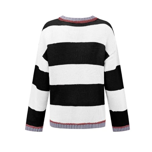 Oversized Sweaters for Women Wide Stripe Crew Neck Knit Pullover Fall Tops - image 6