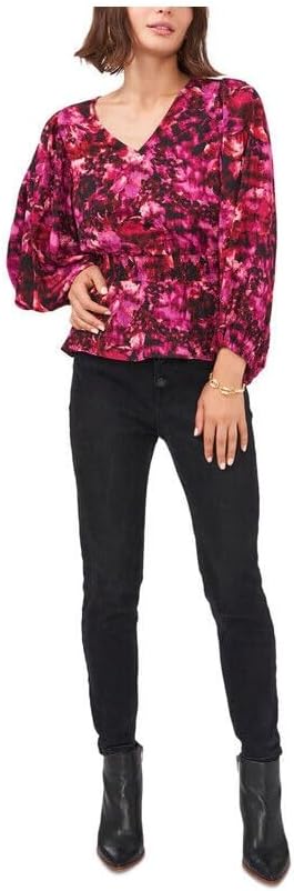 Vince Camuto Women’s Printed Peplum Blouse Rich Black Large - Image 3