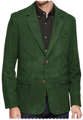 Mens Faux Suede Jacket Slim Fit Two Bottons Leather Sport Coats Blazer with Pockets