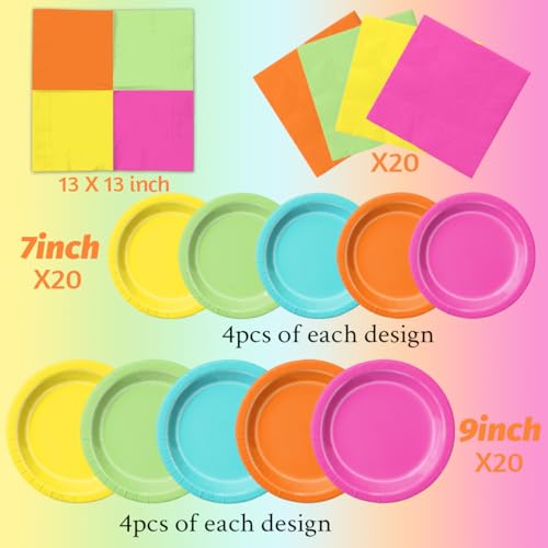 Image of CMUSKO 60pcs Tropical Plates and Napkins - Hawaiian Party Supplies Pink Green Yellow Summer Themed Tableware for Luau Party Decorations