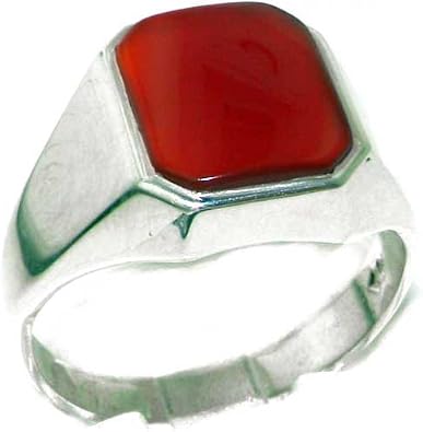 Gents Solid 925 Sterling Silver Natural Carnelian Mens Signet Ring, Made in England - Sizes 6 to 13 Available
