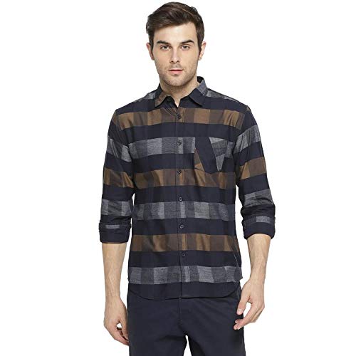 Image of CAHOOT Cotton Men Checkered Multicolour Button Up Collared Shirt for Casual Wear Crafted with Regular Sleeve Comfort Fit High Performance Everyday Large
