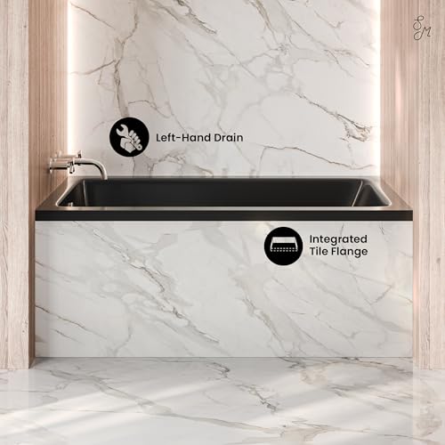 Image of Swiss Madison Voltaire 54 x 30 Left Drain Soaking Alcove Bathtub in Glossy Black