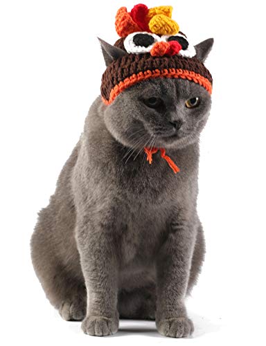 Coomour Thanksgiving Hats Handmade Crochet Funny Dog Turkey Costumes Cap Cat Cute Accessory for Dogs Cats Pets Hat (Large)