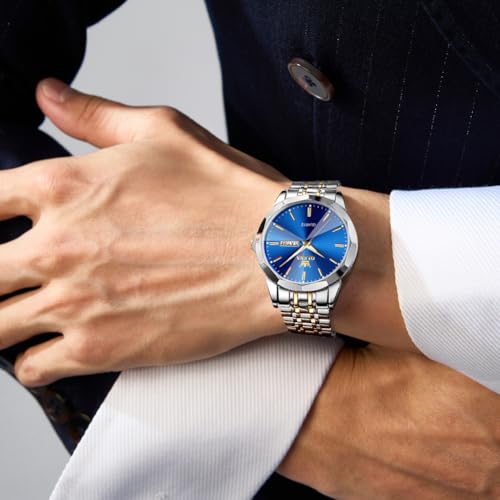 Image of OLEVS Watches for Men Business Dress Diamond Analog Quartz Big Face Luxury Classic Stainless Steel Waterproof Luminous Two Tone Wristwatch