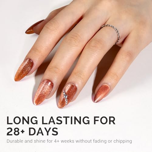 Image of MelodySusie Jeweliver Cat Eye Gel Nail Polish, 0.5 Fl Oz Brown Glitter Holographic Magnetic Nail Polish with Magnet, UV Nail Polish for Nail Art Manicure Salon DIY at Home C68