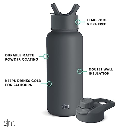 Image of Simple Modern Water Bottle with Straw and Chug Lid Vacuum Insulated Stainless Steel Metal Thermos Bottles | Reusable Leak Proof BPA-Free Flask for Sports, Gym | Summit Collection | 32oz, Graphite