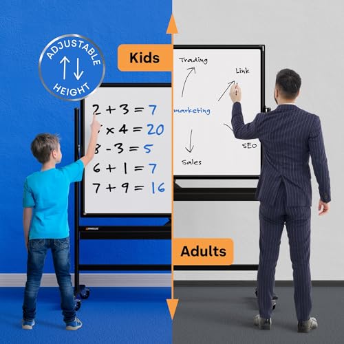 Image of Rolling Dry Erase Board 48 x 36 - Large Portable Magnetic Whiteboard with Stand - Double Sided Easel Style Whiteboard with Wheels - Mobile Standing White Board for Office, Classroom & Home