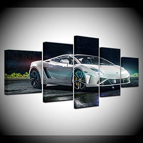 Tableau sur toile voiture de course blanche art moderne salon 5 pièces
