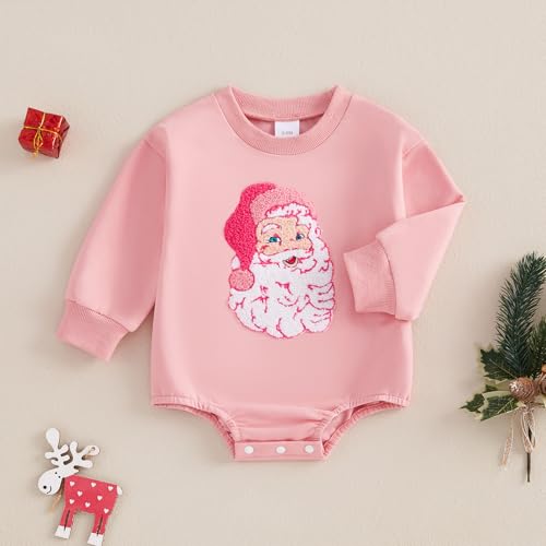Newborn Baby Christmas Outfit Girl Santa Embroidered Sweatshirt Oversize Bubble Romper Cute Xmas Fall Clothes2