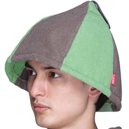 PONTAPES(ポンタペス) サウナハット 全20色 2サイズ タオル生地 丸洗い可能 メンズ レディース PPOH-555 ダークカーキ×グリーン SMのぼせ防止 テントサウナ 外気浴 男女兼用 サウナグッズ