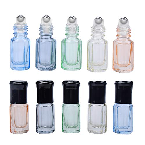 Octagon 3ml Sample Mini Colorful Essential oil Glass Roll On Bottle10pcs Roll-on Bottle Vials with Black Lid Stainless Steel ball Travel Cosmetic Container Vial Jar Sample Storage Color Random