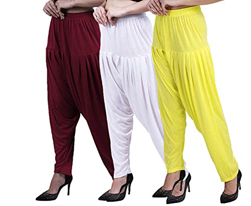Image of CASUALS Women's Regular Fit Viscose Drawstring Patiala Harem Pants Combo Pack 3
