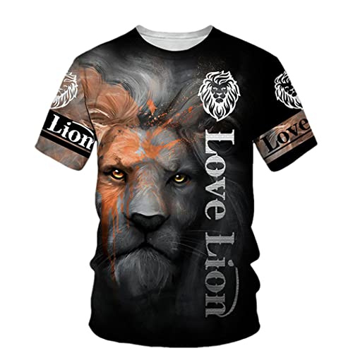 T-shirt homme lion 3D grand imprimé 8D-109 cm manches courtes d'été