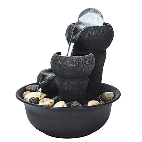 Chillscreamni Small Relaxation Waterfall Feature - 3-Step Little Water Fountain With Led Ball On The Top For Office, Room Decoration, Portable Feng Shui Fountain Indoor And Outdoor #TOP4