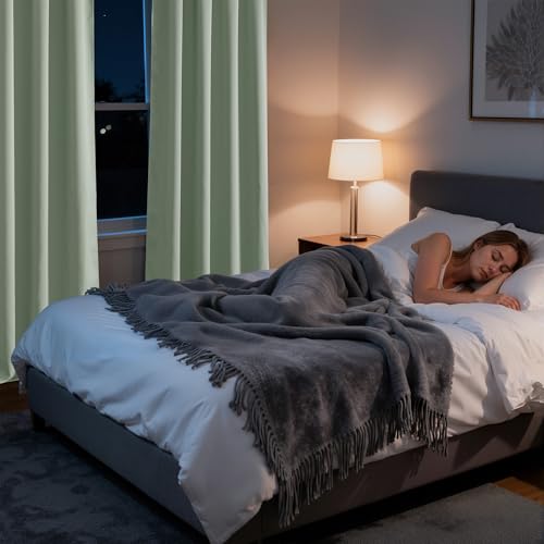 Image of RYB HOME 100% Blackout Short Curtains for Small Window, Thermal Insulated Noise Reducing Back Tab Curtains for Nursery Bathroom Basement, 42 inches Wide by 54 inches Long, Sage Green