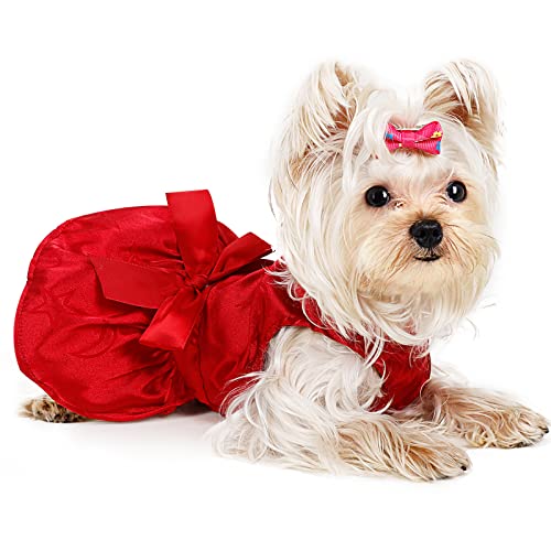Mothers Day Dog Dress Cute Girl Small Dog Dresses Female Summer Dog Clothes Cat Apparel Chihuahua Clothes Doggie Costume With Bowknot Pet Clothing Puppy Dresses For Doggy Attire Red #TOP23