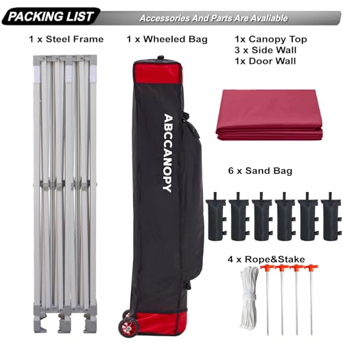 Image of ABCCANOPY Commercial Pop Up Canopy Tent with Sidewalls 10X20,Burgundy