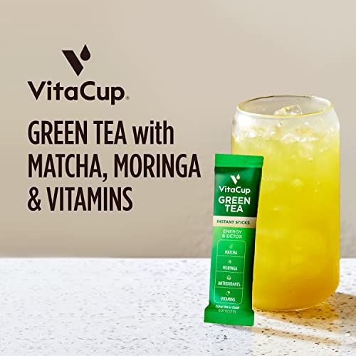 Vitacup Green Tea Instant Packets, Enhance Energy & Detox With Matcha, Moringa, B Vitamins, D3, Fiber, Keto, Paleo, Vegan In Tea Powder Single Serving Sticks, 24 Ct #TOP1