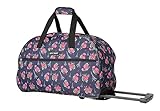 Betsey Johnson Designer Carry On Luggage Collection - Lightweight Pattern 22 Inch Duffel Bag- Weekender Overnight Business Travel Suitcase with 2- Rolling Wheels (Eiffel Towers)