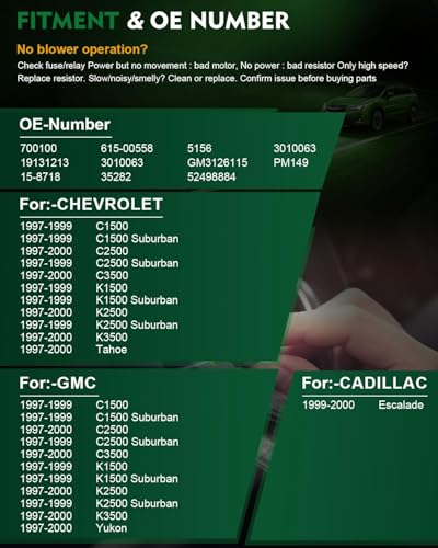 Image of HVAC Heater Blower Motor with Fan Cage for:-Chevy Tahoe 1997-2000 C1500 K1500 for:-GMC Yukon C1500 Suburban for:-Cadillac Escalade, 4.3L 5.0L 5.7L 6.5L 7.4L A /C Heater Blower Motor OE# 700100