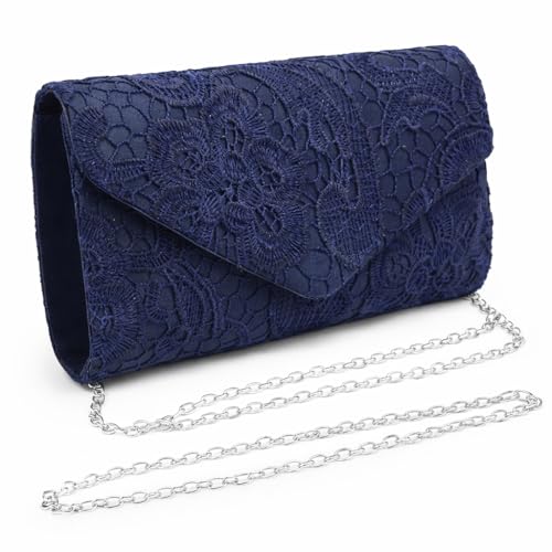 Generisch Damen Abendtasche Spitze Clutch, Glitzer Tasche mit Abnehmbarer Kette,Pailletten...