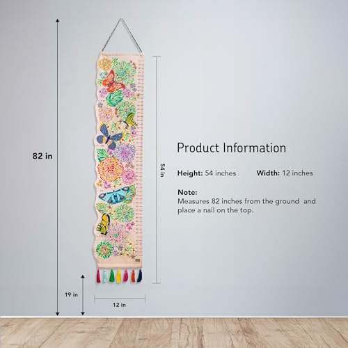 Image of ZOOKEEPER Height Chart for Kids (19 inch-72 inch) Premium Flutter Bloom Durable Cotton Wall Hanging Growth Measuring Ruler for Baby Room, Nursery and Playroom Cute Home Wall Decor and Perfect Gift for Boys and Girls