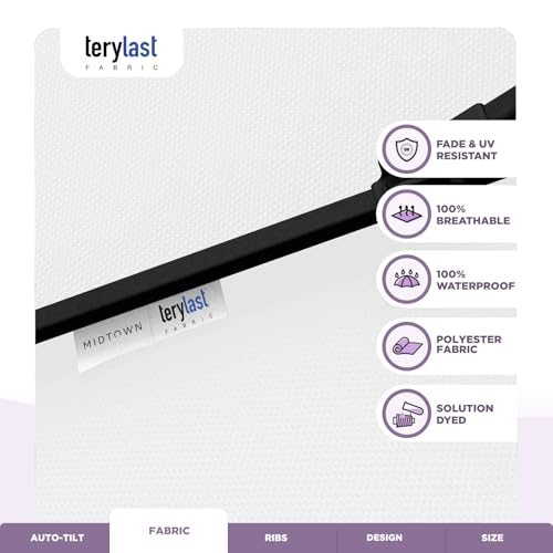 Image of Midtown Umbrellas - 10-Year-No-Fade 8 Ft Patio Umbrella with Terylast Fabric, Auto-Tilt Aluminum Frame and 8 Reinforced Ribs for Deck, Pool, Garden & Beach - Ivory White Canopy, Black Pole