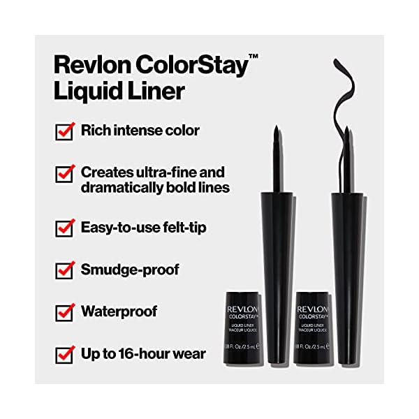 Revlon Liquid Eyeliner, ColorStay Eye Makeup, Waterproof, Smudgeproof, Longwearing with Ultra-Fine Tip, 251 Blackest Black, 0.08 Fl Oz (Pack of 1)