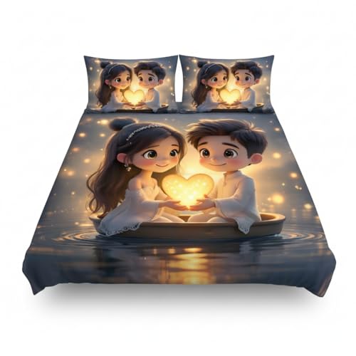 Image of Decor Well 7d Bedsheet for Double Bed King Size with 2 Pillow Covers, Polycotton 220 TC Super Soft & Breathable, Wrinkle Free New Yellow Heart Printed Bedsheet Set (90x100 Inch)