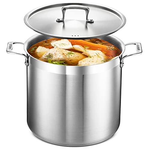 Comparison: Best 16 Quart Stock Pot 3 Stainless Steel Stockpot with Lid 16 Quart, Durable 18/8 Stainless Steel, Impact-Bonded Base for Even Heating, Riveted Handles, Oven & All Stove Compatible, Safe Up To 500°F (260°C)