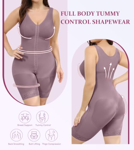 Image of M MYODRESS Fajas Colombianas Plus Size Postpartum Full Body Shaper with bra | 52%Nylon 48%Spandex, 3 row hook Adjustable Compression, breast support and butt lifter, for postpartum post surgery daily