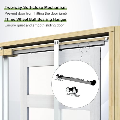 Jubest Pocket Door 36"X80", 5-Panel Tempered Frosted Glass Sliding Pocket Door thumb #2