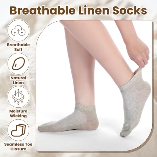 Image of Mepase 6 Pairs Flax Linen Ankle Socks for Women Men 88% Organic Thin Breathable Mesh Low Cut Quick Dry Moisture Wicking Socks