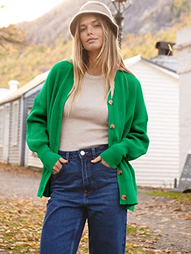 Anrabess Cardigan For Women Cashmere Open Front Oversized Casual Long Sleeve V Neck Button Solid Knit Sweater Fall Winter Trendy Outwear Clothes 756Qinglv-S Green #TOP1
