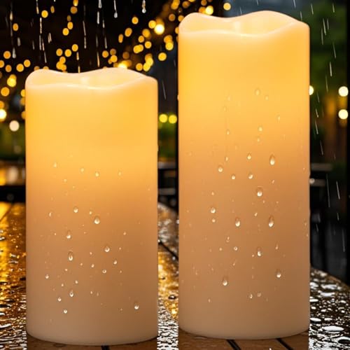 Eldnacele Solar LED Kerzen für Außen, SolarKerzen Outdoor, Wasserdichte Solarleuchte, Akku, Campinglampe Flammeneffekt, Flackerlicht, Dämmerungsschalter AUTO, Creme, 2 Stück