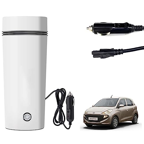 Image of Oshotto 12V Portable Electric Kettle Cup Stainless Steel Electric Kettle Auto Shut-off For Travel Camping, Road Trip Compatible with Hyundai Santro 2018-2026 (350ml) - White