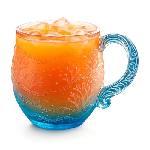 Siuwddee Tazas De Vidrio, 350ml Asa Cómoda, Tazas de Café Novedosas de Vidrio de Mar, Para Agua Leche Refresco Hogar Oficina Adultos Fiesta De Cumpleaños