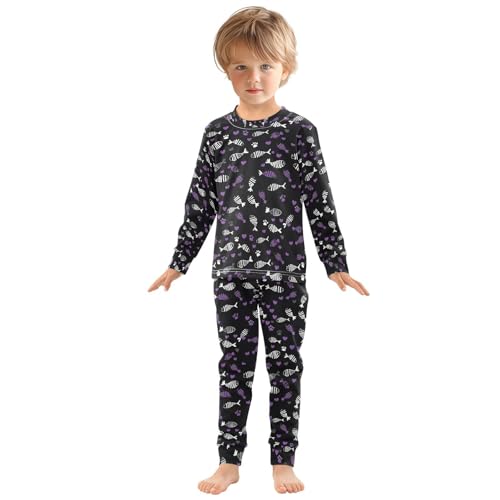 ALAZA Fish Bone Heart Love Pajamas Long Sleeve Sleepwear 2-Piece Pajama Set3