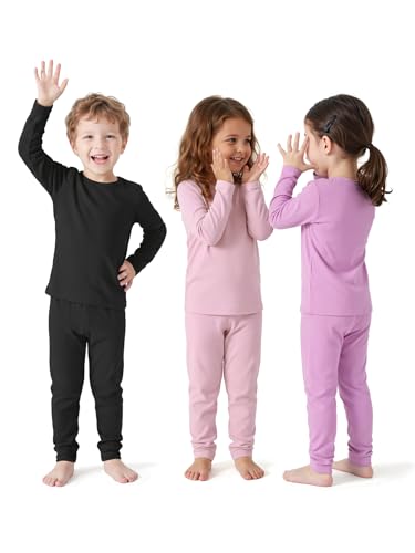 3 Set Thermal Underwear for Kids Toddler Base Layer Winter Long Johns for Boys Girls - Black/Purple/Dark Pink Large (100) /3T-4T