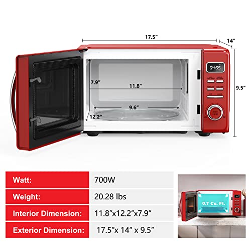 Galanz Glcmkz07Rdr07 Retro Countertop Microwave Oven With Auto Cook & Reheat, Defrost, Quick Start Functions, Easy Clean With Glass Turntable, Pull Handle.7 Cu Ft, Red #TOP2