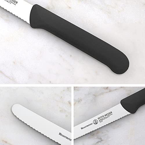 Messermeister 4.5” Serrated Tomato Knife With Matching Sheath, Black - German 1.4116 Steel Alloy - Rust Resistant & Easy To Maintain - Handcrafted In Santa Catarina, Portugal #TOP3