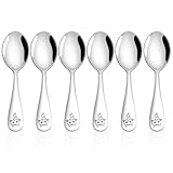 E-far Toddler Spoons, 6-Piece Stainless Steel Little Kid Spoons Set, Metal Small Utensils for Self-Feeding, Children Safe & Rounded Edges, Non-toxic & Dishwasher Safe