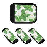 2 fundas protectoras para asa de equipaje, accesorio de asa de maleta para bolsa de viaje al aeropuerto, Hoja verde menta, flores blancas, one sizex2