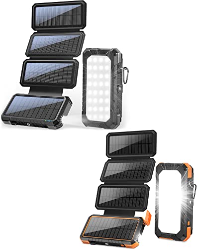 Two Packs Of 20,000Mah Pd 18W Fast Solar Charger With Foldable Panels, High Capacity Solar Power Bank External Backup Battery Charger Portable (W12Pro-Orange&Black) #TOP16